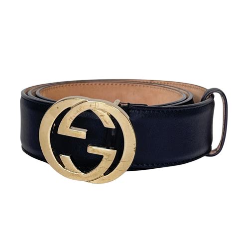 gucci belt 370543 ap00g|Gucci Black Leather Interlocking GG Gold Buckle Belt (90/36) .